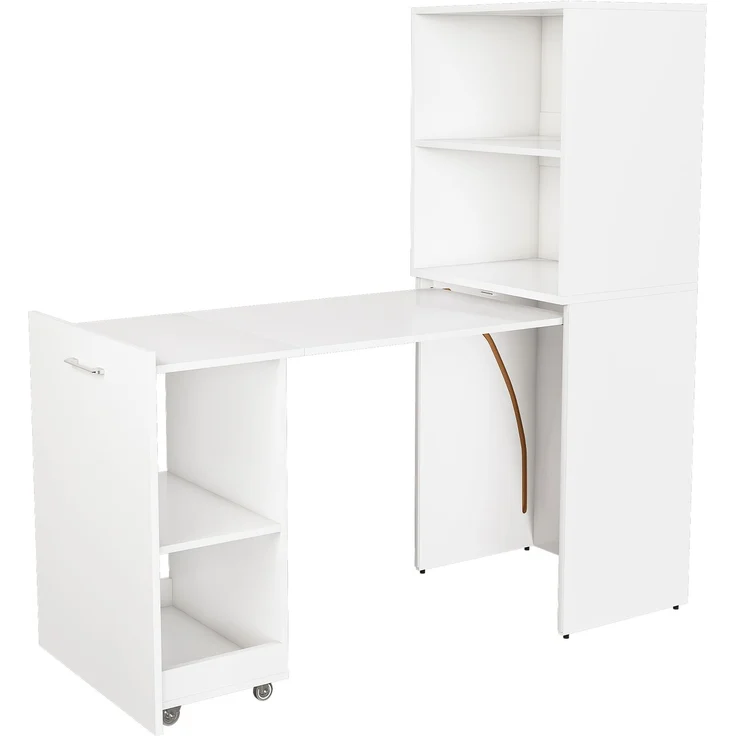 Schreibtisch-Kombischrank in Weiß mit ausziehbarer Tischplatte und verstellbaren Ablagen,136x126x55 cm – Bild 6