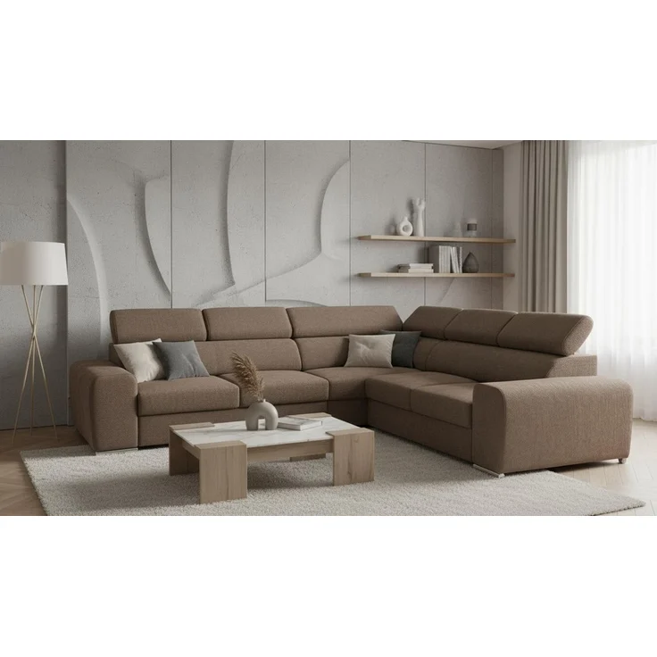 Wohnero24 Ecksofa PAVONE 3 260x260 cm – Chenille Sofa Braun mit Schlaffunktion 190x125 cm, Bettkasten & verstellbaren Kopfstützen – Bild 4