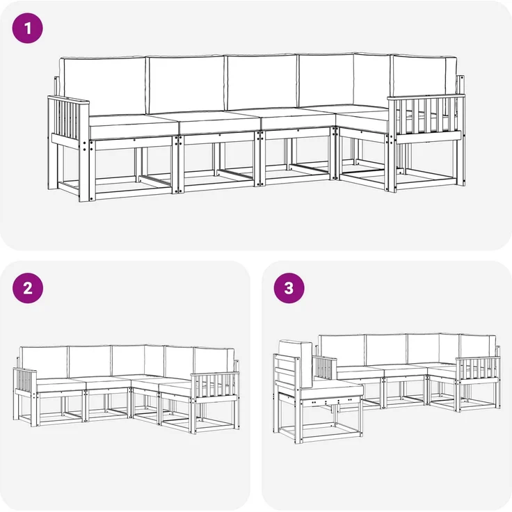 vidaXL Outdoor-Sofagarnitur 5 stk. 5-Sitzer Weiß und Hellgrau 3387625 – Bild 7