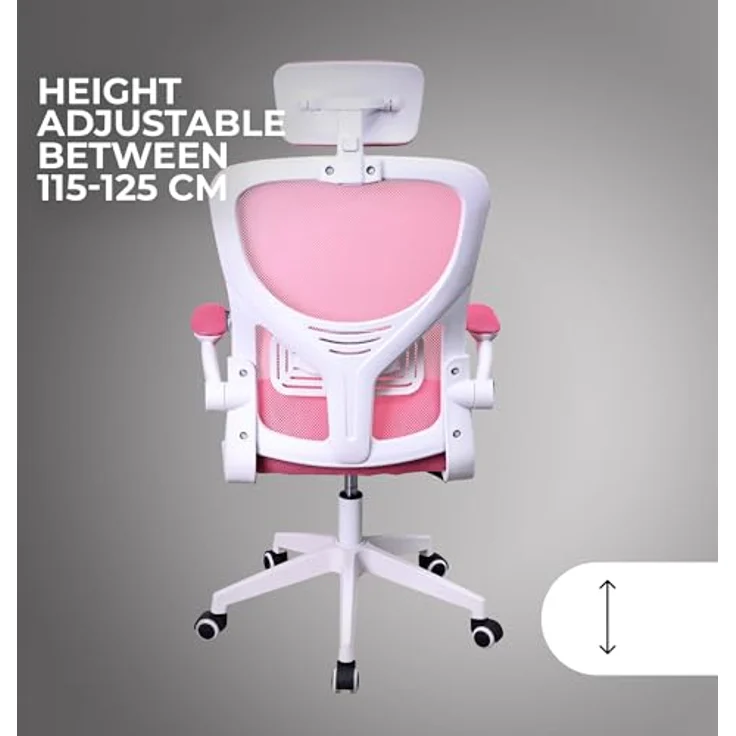 MARSGAMING MGC-ERGOPLUS, Professioneller Ergonomischer Stuhl, Dynamische Lendenwirbelstütze, Atmungsaktives Netz, Höhenverstellbar 115 und 125cm, Klappbare Armlehnen, Verstellbare Kopfstütze, Rosa – Bild 3