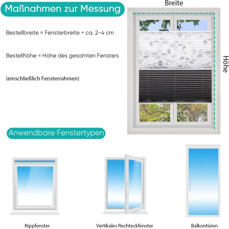 Sekey Doppelplissee Day&Night Verdunkelung Ohne Bohren Verspannt Lichtschutz Muster & Dunkelgrau 105x130cm – Bild 2