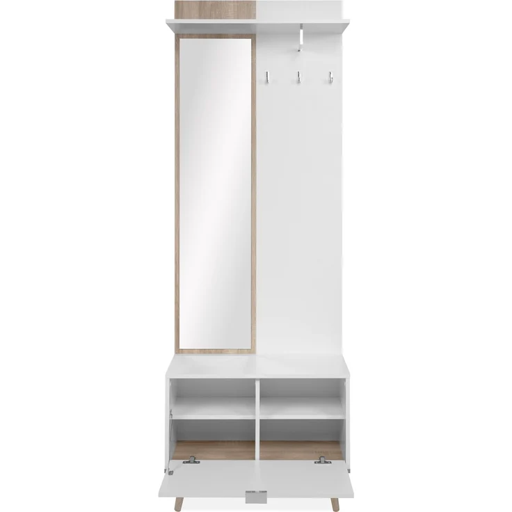Kompaktgarderobe >Göteborg< in weiß / Dekor Sonoma Eiche - 68x195x32cm (BxHxT) – Bild 3
