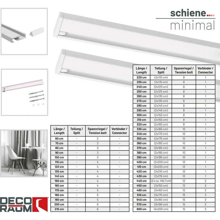 Deco-Raum® Gardinenschiene Minimal | Länge: 430cm | Material: Aluminium | Farbe: Weiß – Bild 3