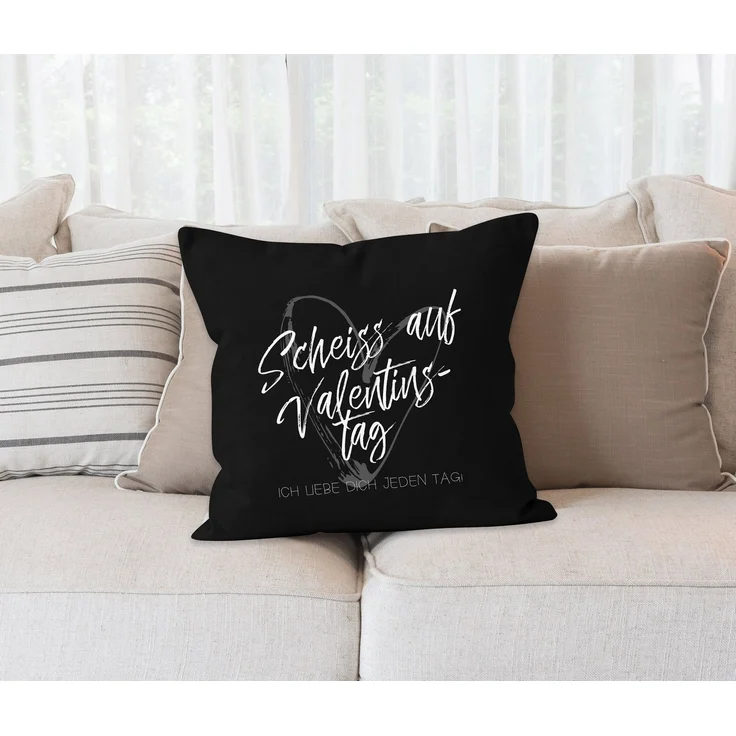 MoonWorks Dekokissen Kissen-Bezug Valentinstagsgeschenk Liebe Scheiß auf Valentinstag Ich liebe dich jeden Tag Kissen-Hülle Deko-Kissen Baumwolle MoonWorks® – Bild 2