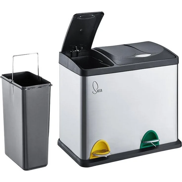 SVITA TC2 Combo26 Papierkorb Mülleimer Mülltrennung Edelstahl 8L+18L Silber
