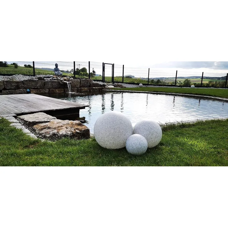TRANGO Gartenleuchte, *NATURE* 3er Set Kugellampe 23400G Granit-Optik Gartenkugel, Außenleuchte Lieferumfang je 1x Ø 20, 30, 40cm, IP65 Strahlwassergeschützt für Außen und Innen geeignet