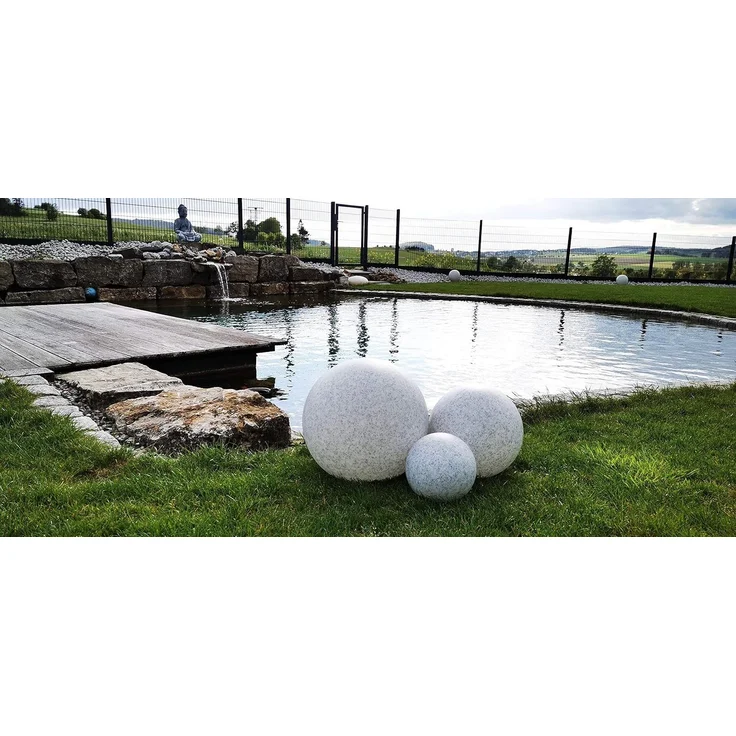 TRANGO Gartenleuchte, *NATURE* 3er Set Kugellampe 23400G Granit-Optik Gartenkugel, Außenleuchte Lieferumfang je 1x Ø 20, 30, 40cm, IP65 Strahlwassergeschützt für Außen und Innen geeignet – Bild 1