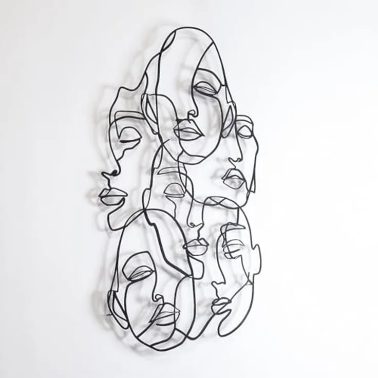 Wallity 'Faces Line Art- APT743 M' Dekoratives Wandaccessoire aus Metall, Schwarz, 79 x 58 cm