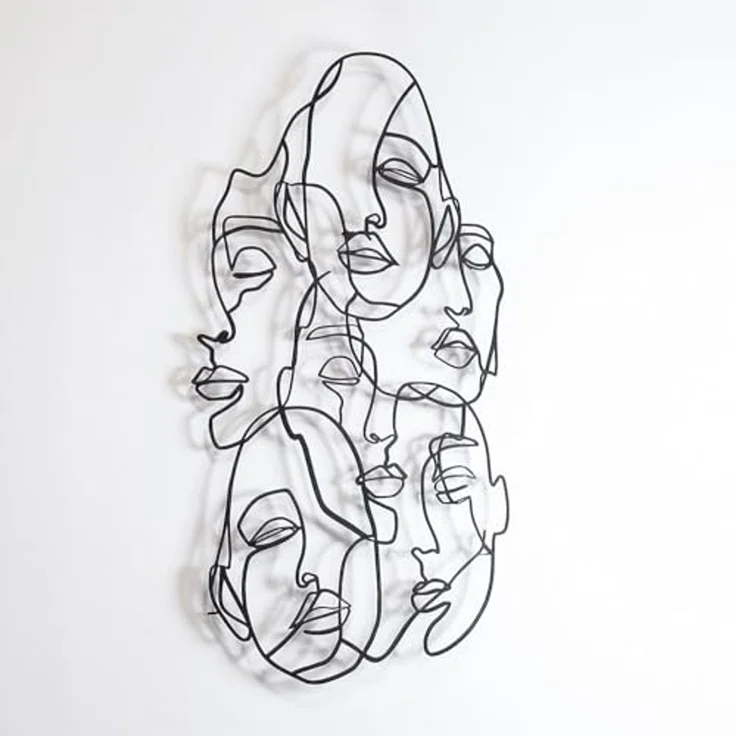 Wallity 'Faces Line Art- APT743 M' Dekoratives Wandaccessoire aus Metall, Schwarz, 79 x 58 cm – Bild 1