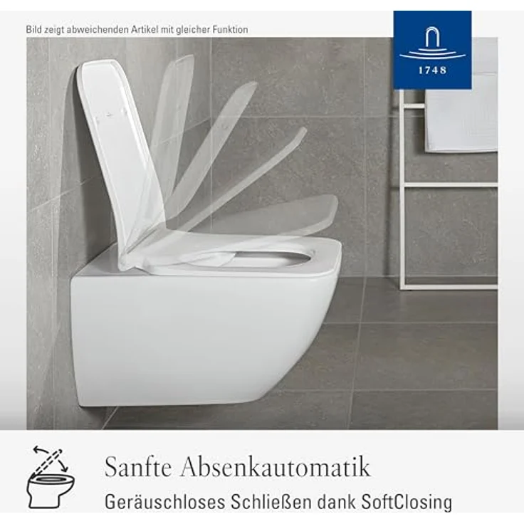 Villeroy & Boch Venticello WC-Sitz - Toilettendeckel mit Absenkautomatik - Abnehmbarer, bruchsicherer Toilettensitz aus Duroplast - Original Ersatzteil - Klodeckel in eckiger Form - Stone White, matt – Bild 3