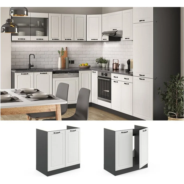 Spülenunterschrank R-Line Weiß Landhaus 80 cm ohne Arbeitsplatte Vicco – Bild 2
