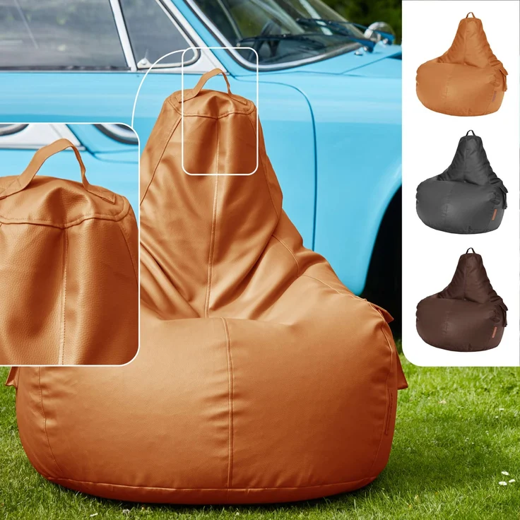 Green Bean® Sitzsack aus Kunstleder mit EPS Perlen Füllung - 90 x 80 x 70 cm - Bean Bag - Gaming Chair Rückenlehne - Cognac – Bild 2