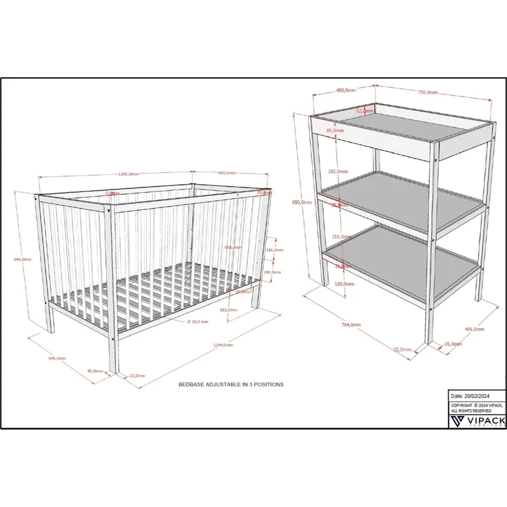 Babymöbel-Set >Dino< in Buche Weiß, Massivholz - 124,4x84,4x65,4cm (BxHxT) – Bild 3