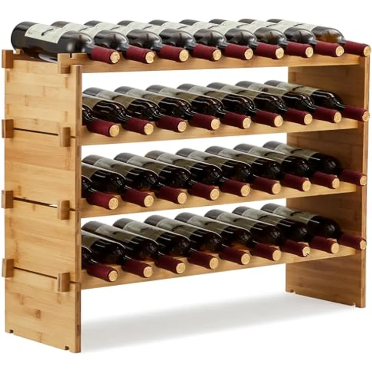 GarveeHome Weinregal Wein Regal Bambus Stapelbar Flaschenregal Flaschenständer AA-Qualität Ohne Schrauben, Platzsparend Für Keller, Bar, Küche & Esszimmer