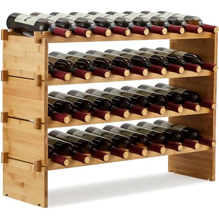 GarveeHome Weinregal Wein Regal Bambus Stapelbar Flaschenregal Flaschenständer AA-Qualität Ohne Schrauben, Platzsparend Für Keller, Bar, Küche & Esszimmer – Bild 1