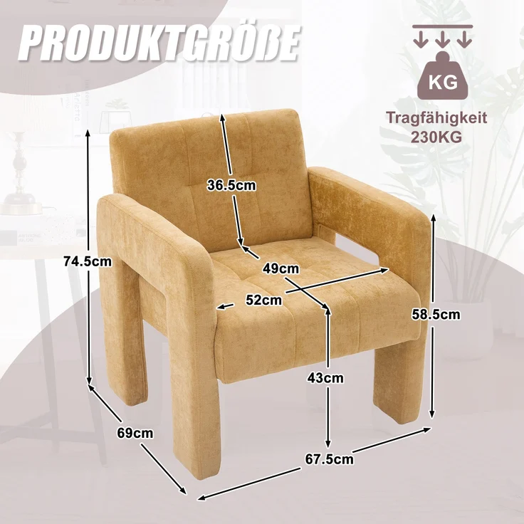 Sessel Chenille modern Relaxsessel Wohnzimmer Sitzlandschaft Lounge Sitz,Senfgelb – Bild 10