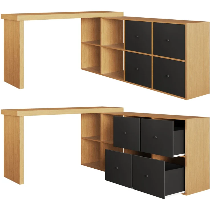 Schreibtisch 120 x 48 x 78 cm mit 360° drehbarer Tischplatte, Sideboard 140 x 35 x 74 cm und 4 Schubladen – Bild 5