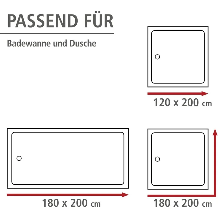 WENKO UNI Duschvorhang 180 x 200 cm, Schwarz, waschbar – Bild 8