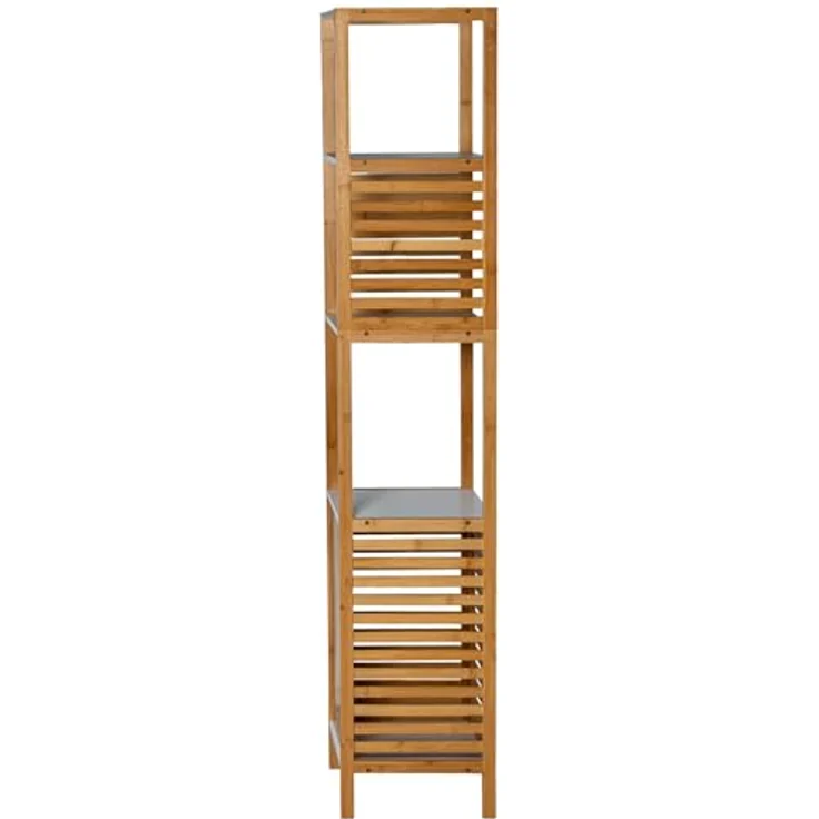 DRW Badezimmerregal aus Holz mit Korb und 4 Einlegeböden, Weiß und Natur, 30 x 30 x 155 cm – Bild 5