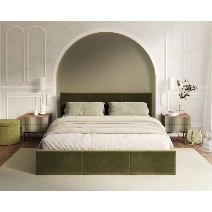 thematys Polsterbett mit Bettkasten & Lattenrost + viel Stauraum 90x200cm, mit 23 cm Taschenfederkern-Matratze H2, Samt, mit hydraulischer Klappfunktion, Olive, Art.-Nr. S0MD909D112 – Bild 3
