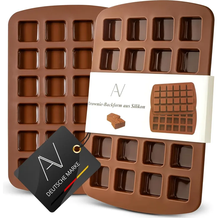AVANA Backform Silikon Brownieform für 24 Brownies Backblech Kuchen Form Brownie, (2er Set), Antihaftbeschichtung, BPA-frei, Braun