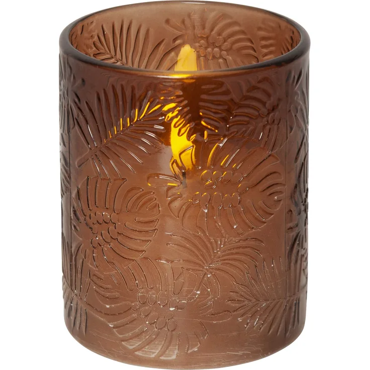 LED Windlicht Flamme Leaf, braun, Wachs, 12,5cm