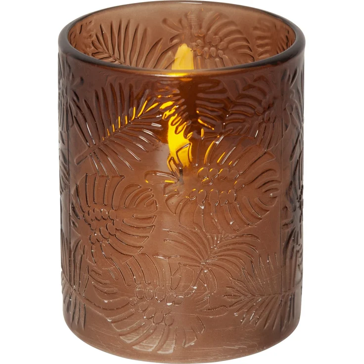LED Windlicht Flamme Leaf, braun, Wachs, 12,5cm
