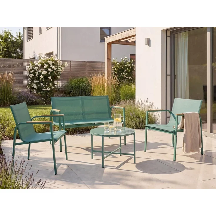 Lounge Set mit Tisch 4-Sitzer LEDRO Metall Grün – Bild 2