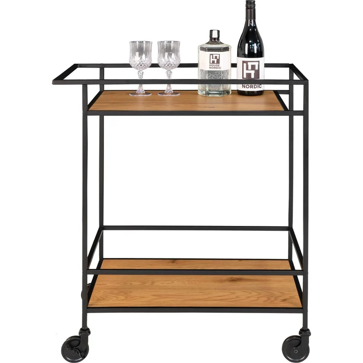 House Nordic Barwagen mit 2 Einlegeböden, Eichenoptik, Gestell schwarz, 68x40x79 cm – Bild 3