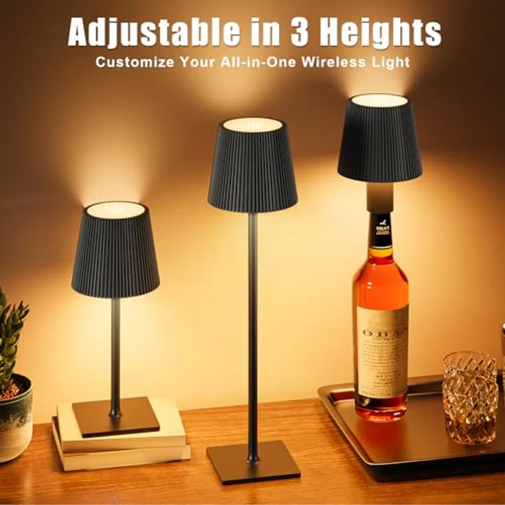 YICAIZI LED Tischlampe Kabellos Akku Tischlampen mit Flaschenverschluss Stufenlos Dimmbar Aufladbar Tischleuchte mit 3 Farbtemperatur für Outdoor, Wohnzimmer, Schlafzimmer, Nachttisch, Kohlenschwarz – Bild 4