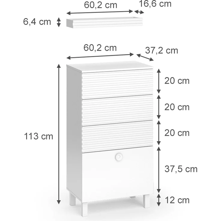Midischrank Sola Weiß 60.2 x 113 cm mit 4 Schubladen Vicco – Bild 3