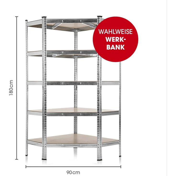 EASYmaxx Schwerlastregal Eckregal 180x90x40 cm, 1-tlg, 875 kg Traglast, 175 kg pro Ebene, Regal und Werkbank – Bild 6