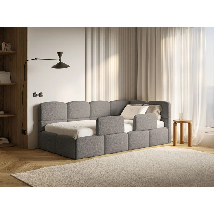 Selsey 'Cloudy' Jugendbett rechts, Matratze & Rausfallschutz, Bouclé Grau, 90x200 cm – Bild 3