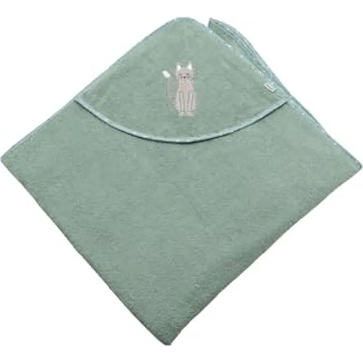 Sterntaler Kapuzenbadetuch 100x100 cm Katze Lilly - Badetuch mit Applikation - Babyhandtuch mit Kapuze aus saugfähiger Baumwolle, steingrün