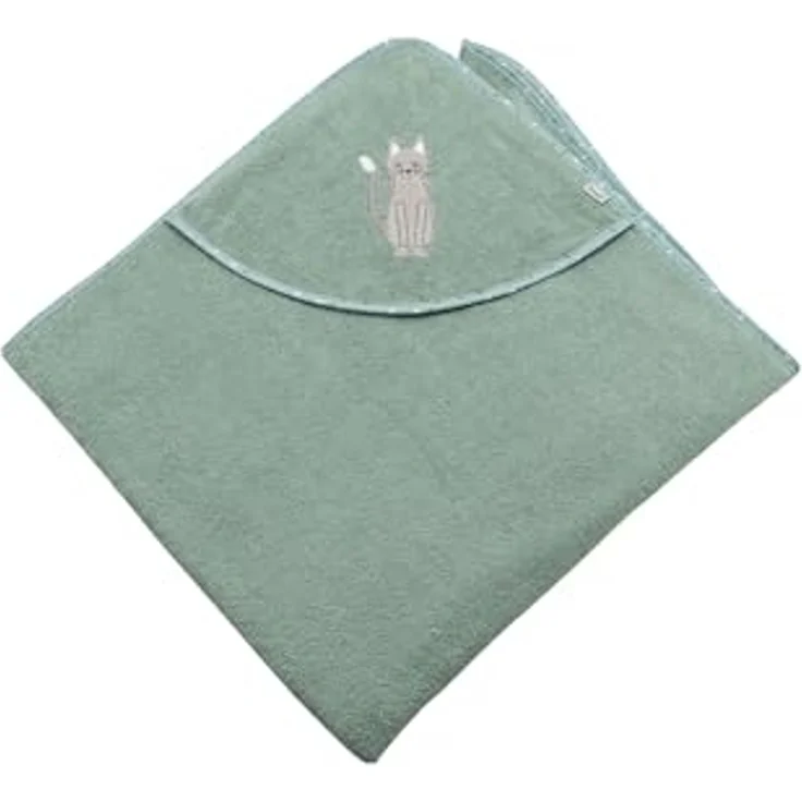 Sterntaler Kapuzenbadetuch 100x100 cm Katze Lilly - Badetuch mit Applikation - Babyhandtuch mit Kapuze aus saugfähiger Baumwolle, steingrün – Bild 1