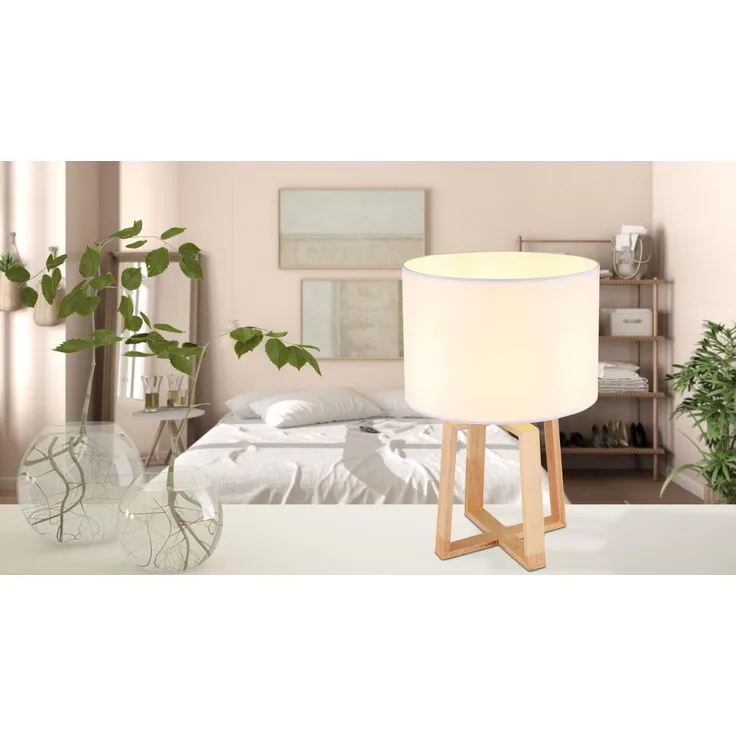 Globo Tischleuchte Tischlampe Wohnzimmer Schlafzimmer Holz Schirm weiß 21621