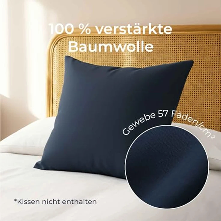 Kissenbezug 40x40 Baumwolle Renforcé (2er-Set) - Dunkelblau - Dicht gewebt mit 57 Fäden/cm² - 40x40 cm Kissenbezug - Oeko Tex Zertifiziert - Dreamzie – Bild 4