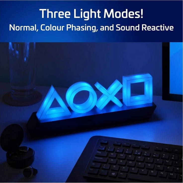 Paladone LED Nachttischlampe PlayStation 5 Icons Light mit Musikreaktions-Modus, LED fest integriert, blau, Offizielles PlayStation-Produkt – Bild 2