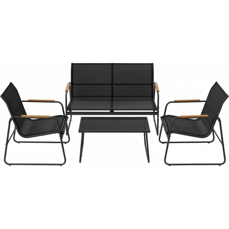 Balkonmöbel-Set mit Tisch H 42 x T 44,5 x B 75 cm, Zweisitzer und Glasplatte, mit 2 Stühlen – Bild 8