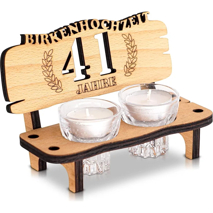DARO Design - Schnapsbank 41. Hochzeitstag Birkenhochzeit Geschenk Deko für Paare Männer Frauen aus Holz mit Gläsern – Bild 2