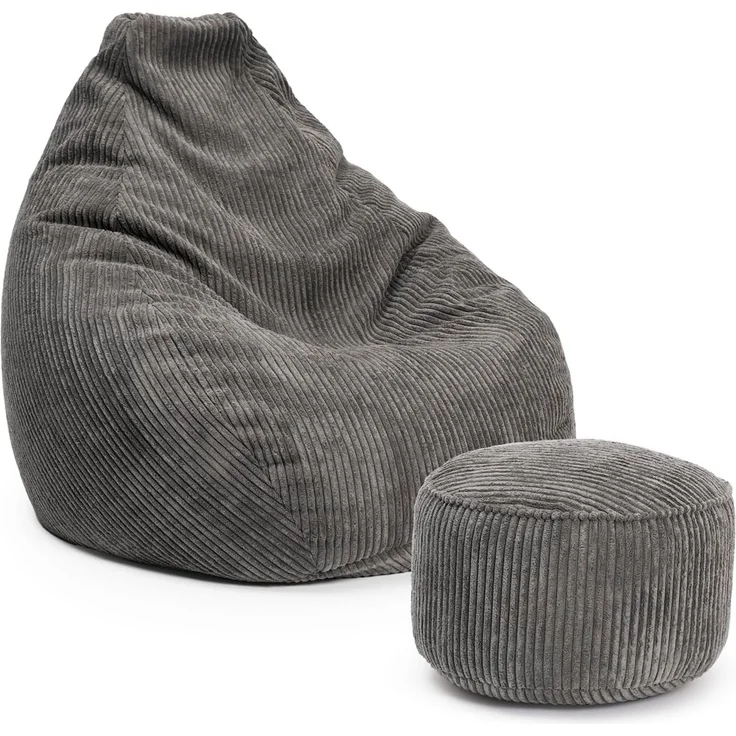 Lumaland Relax Set Cord – Sitzsack Giant + Pouf | Besser als Sofa, Sessel & Co. | XXL Bean Bag + Sitzpouf Hocker mit Füllung (EPS Perlen) für Indoor | Bodensofa für Wohnzimmer, Schlafzimmer & Gaming