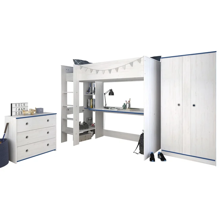 Jugendzimmer-Set >Smoozy 28a Blau< in Kiefer Weiss (Nachbildung) – Bild 5
