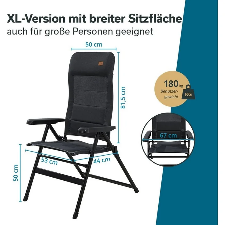 Skandika Campingstuhl Campingstuhl Lepola XL, faltbar aus Aluminium, Alu-Gartenstuhl (Anti-Rutsch-Füße), verstellbare Rückenlehne, gepolstert, klappbar, hohe Lehne, bis 180 kg – Bild 2