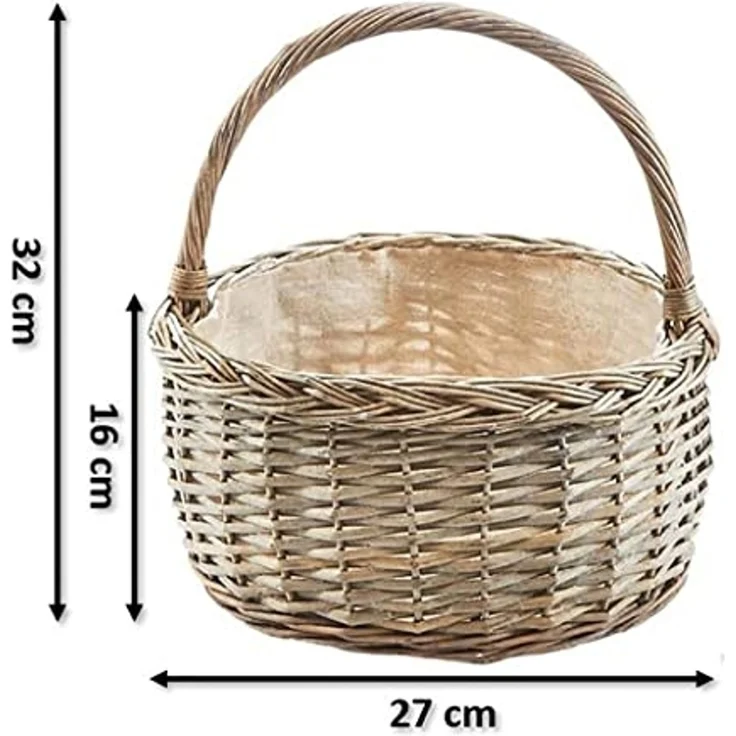 Kobolo Dekokorb Henkelkorb rund in grauer Weide und Textilfutter (Einzelstück, 1 St, 1 Stück) – Bild 5