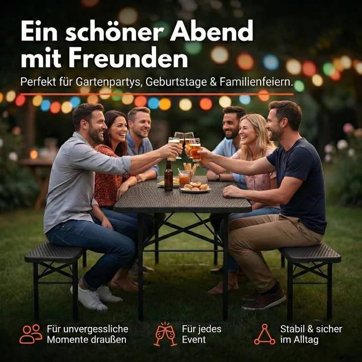 Albatros Bierzeltgarnitur Rattan – robuste Biertischgarnitur Klappbar und hohe Tragkraft – Set aus 2x Bierbank und 1x Biertisch für bis zu 10 Personen – Bierbankgarnitur – Bild 7
