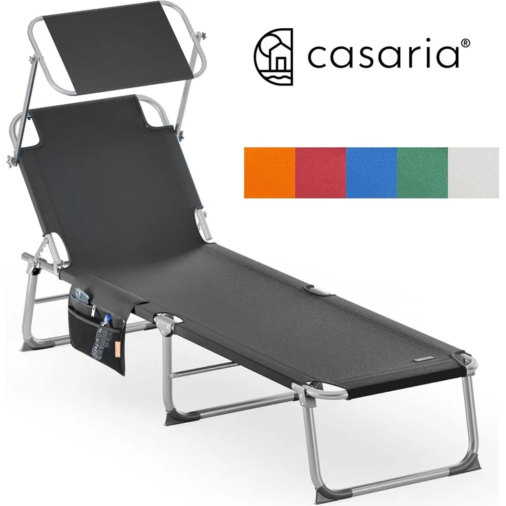 CASARIA® Alu Sonnenliege Klappbar Wetterfest Gartenliege mit Dach Liegestuhl Rot – Bild 9