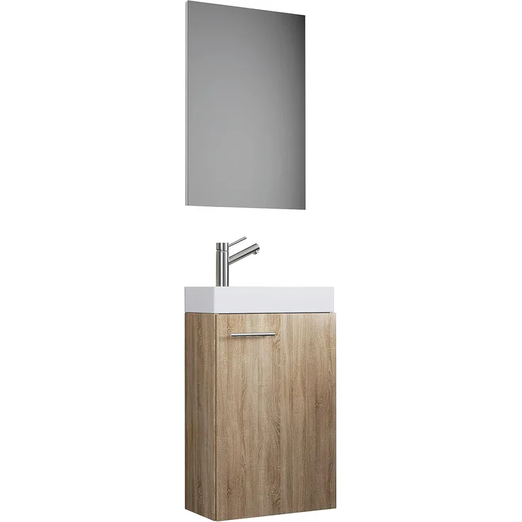 VCM Badmöbel Waschtisch Slito 914135 Sonoma-Eiche (Sägerau) B. 41 x H. 130 x T. 22 cm