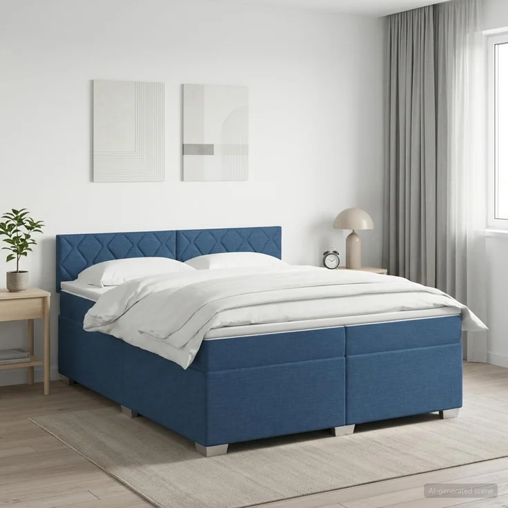 vidaXL Boxspringbett mit Matratze mit Kopfteil Blau 200 x 200 cm Stoff 3450571 – Bild 1