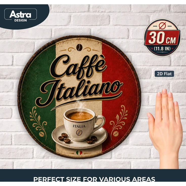 AstraDesign Blechschild Rund 30cm - Caffè Italiano Espresso Kaffee Vintage Deko – Metall – Mehrfarbig – RD0017 – Bild 3