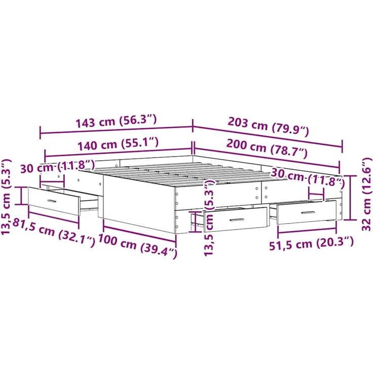 vidaXL Bettrahmen Artisan-Eiche 140 x 200 cm Holzwerkstoff 3333967 – Bild 12